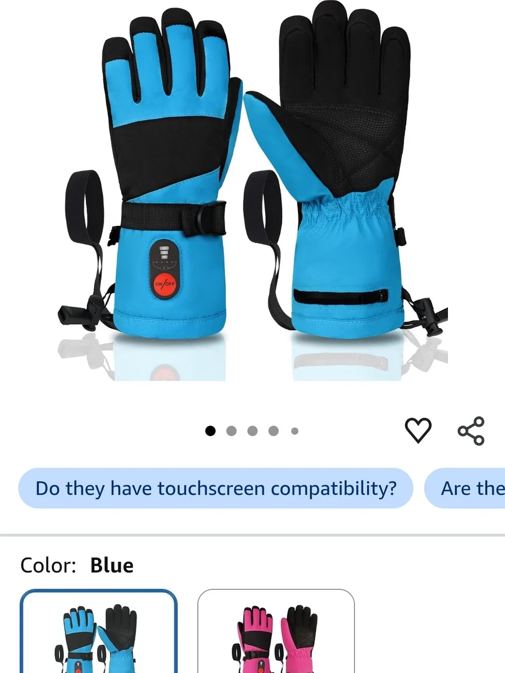 Heated Blue Winter Gloves with Rechargeable Battery Pack